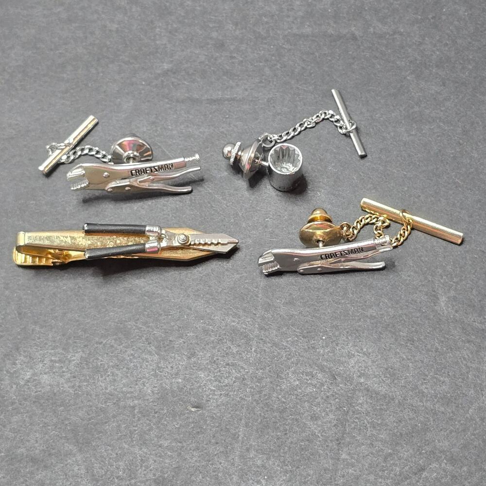 Craftsman Tool Tie Tack  Locking Pliers Socket Hedge Shears Tie Clip Lot 4 1970s